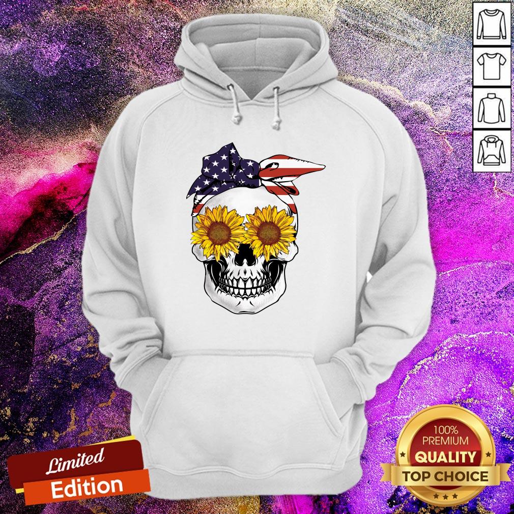 Skull With Usa Bandana And Sunflowers Stars Stripes Shirt