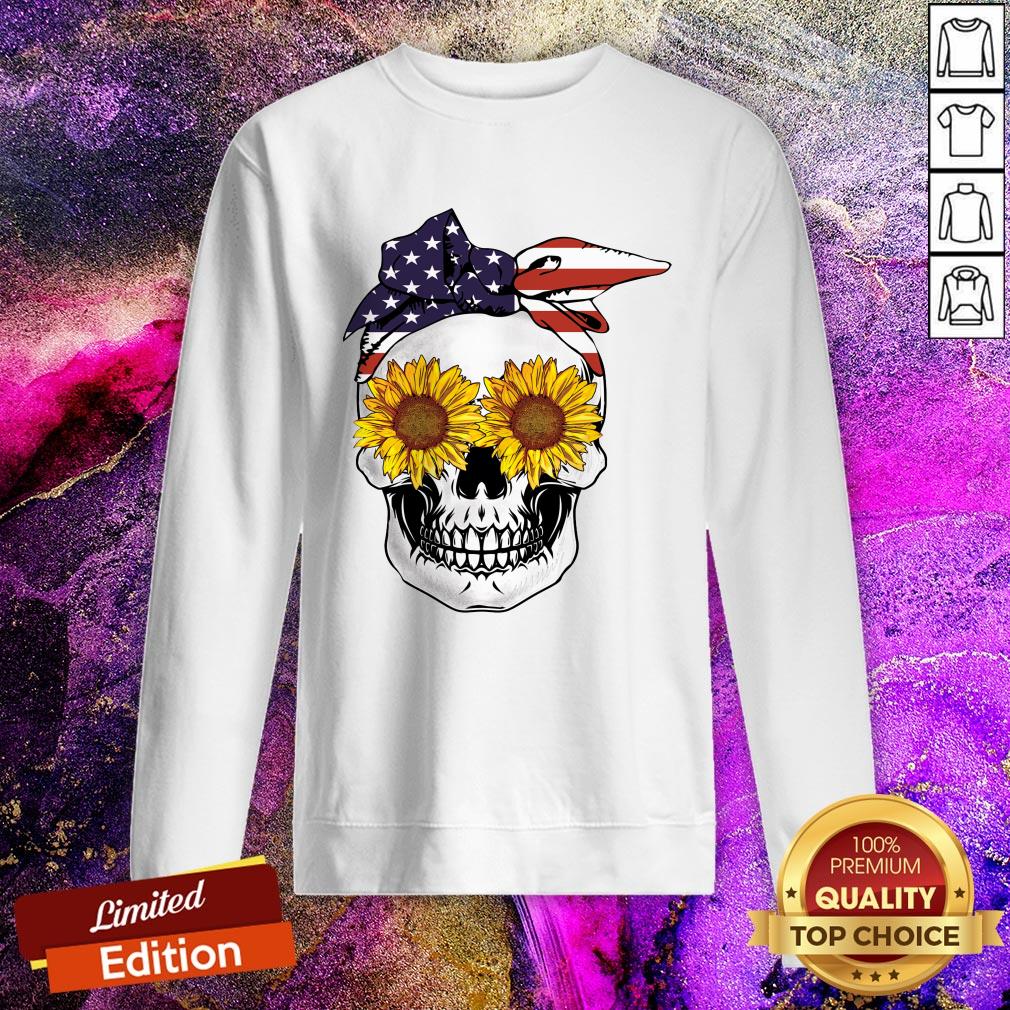 Skull With Usa Bandana And Sunflowers Stars Stripes Shirt