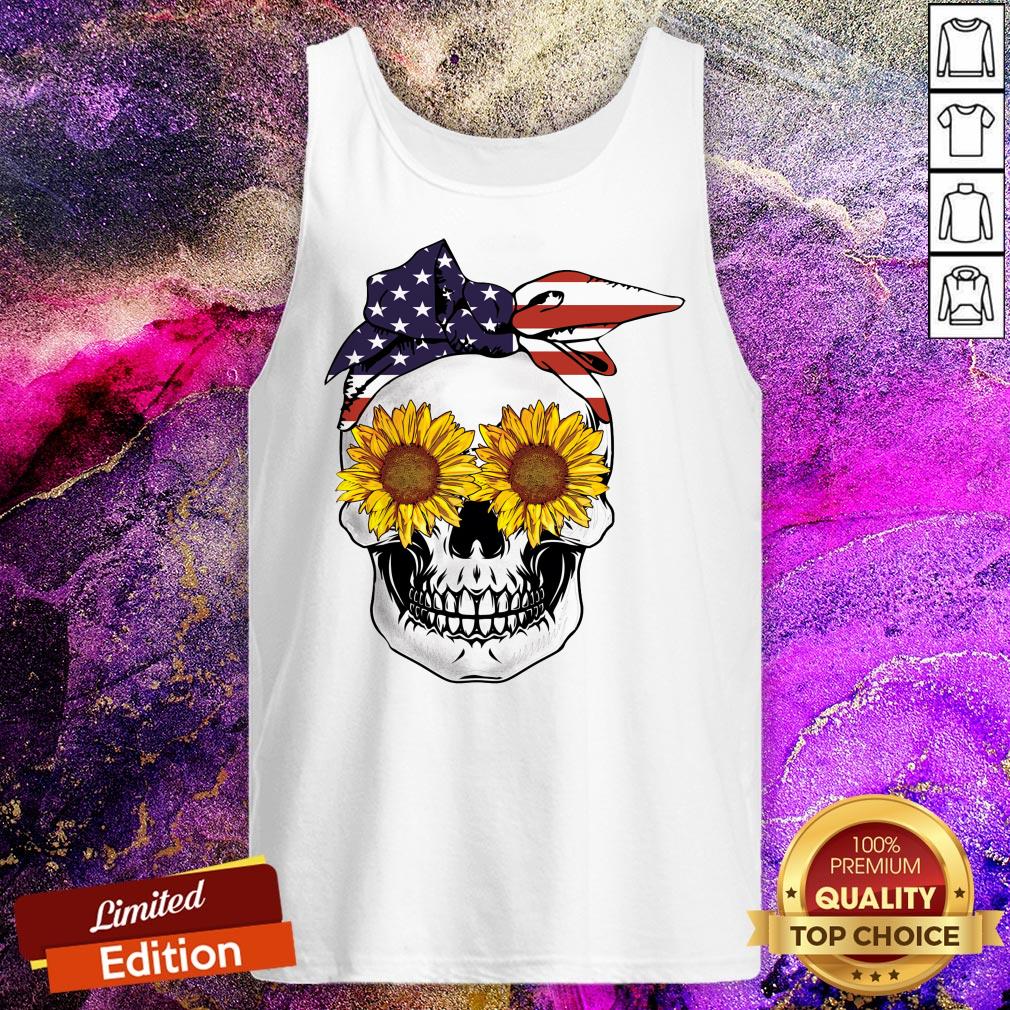 Skull With Usa Bandana And Sunflowers Stars Stripes Shirt