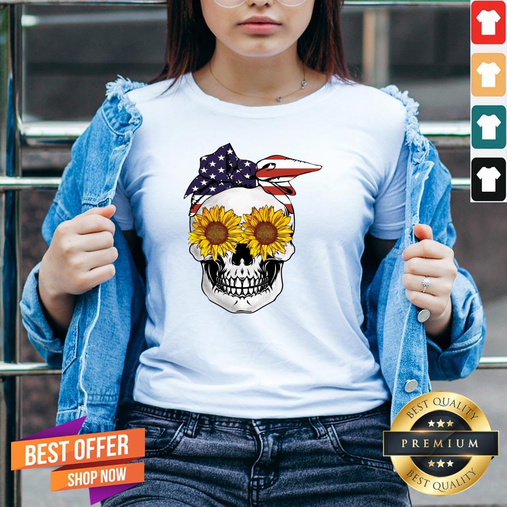 Skull With Usa Bandana And Sunflowers Stars Stripes Shirt