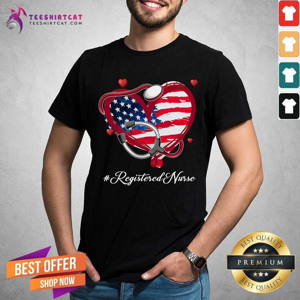Stethoscope American Flag Heart Registered Nurse Shirt