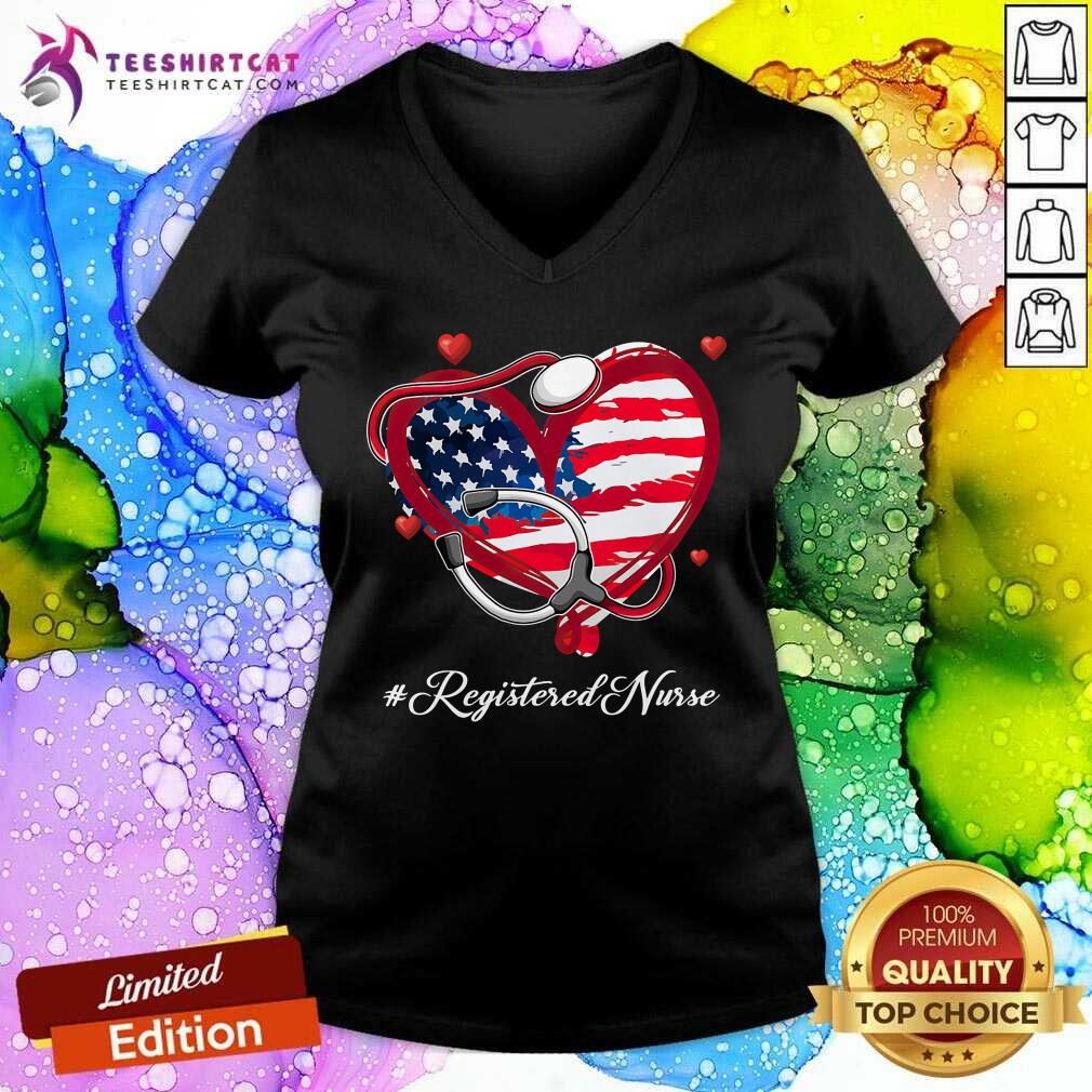 Stethoscope American Flag Heart Registered Nurse Shirt