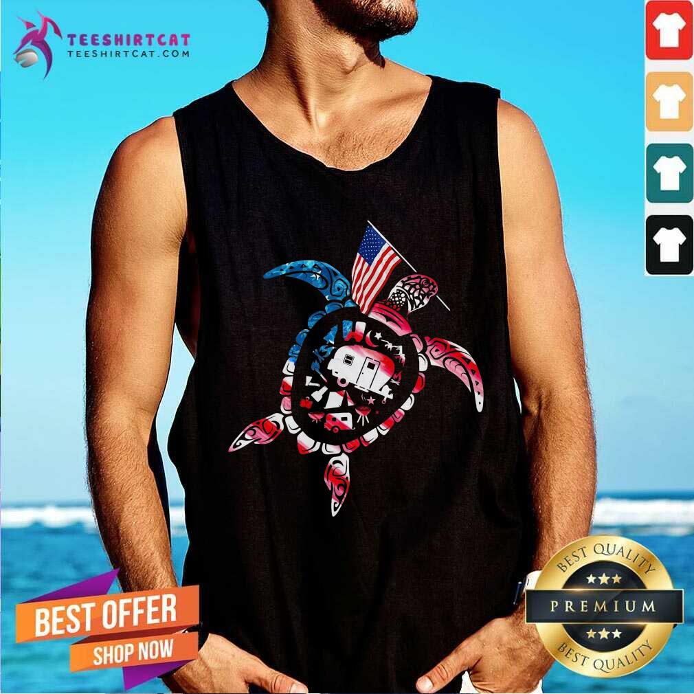 Turtle American Flag Camping Shirt