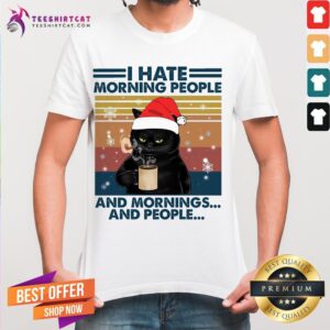 Happy Black Cat Santa Drink Coffee I Hate Morning People And Mornings And People Vintage Shirt