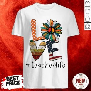 Love Teacherlife Peace Sunflower American Flag Shirt