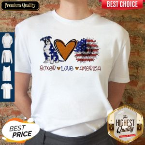 Boxer Love Heart Sunflower American Flag Veteran Independence Day Shirt