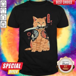 Official Cat Sitting With Katana Japanese Samurai Cat Shirt