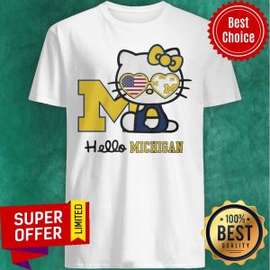 Nice Michigan Hello Kitty American Flag Shirt