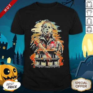 Halloween Michael Myers Holding Knife Fire Wendy’s Shirt