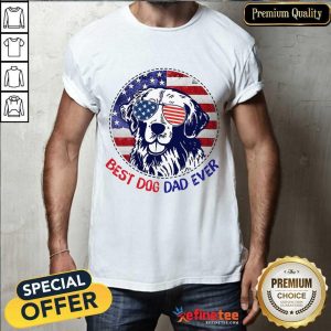 Golden Best Dog Dad Ever American Flag Shirt