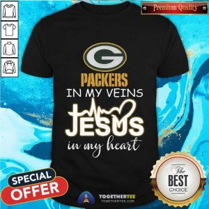 Great Green Bay Packers In My Veins Jesus In My Heart Shirt