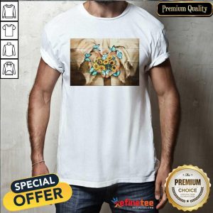 Jesus Flowers And Butterfly Blooming On His Hand Shirt