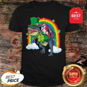 Official Unicorn Riding Dinosaur Leprechaun TRex St Patricks Day Shirt