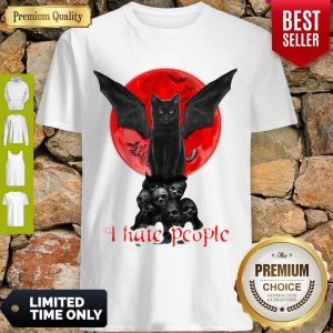 Nice Bat And Black Cat Moon Skull I Hate People Shirt