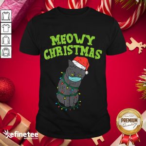 Premium Meowy Catmas Santa Black Cat Mask Christmas Quarantine Gift Shirt