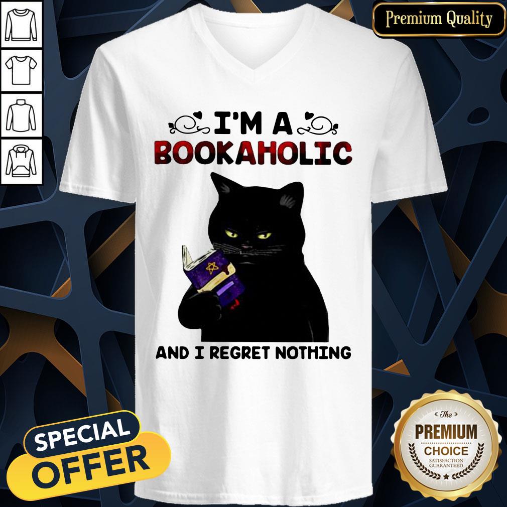 Black Cat I’m A Bookaholic And I Regret Nothing Shirt