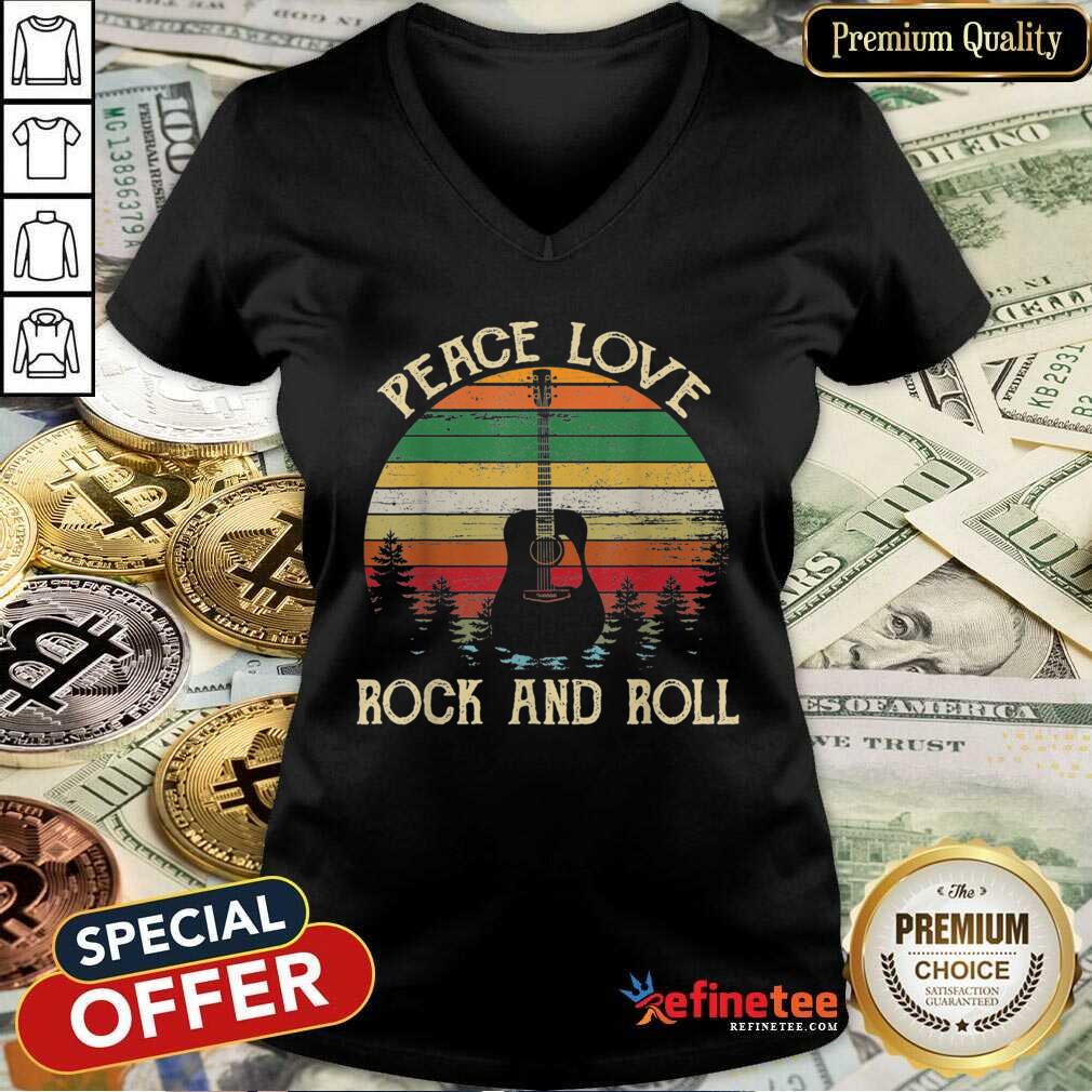 Attractive Peace Love Rock And Roll Guitar Vintage Shirt