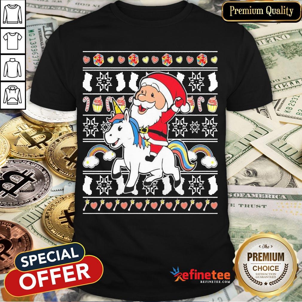 Awesome Santa Claus Riding Unicorn Christmas Shirt