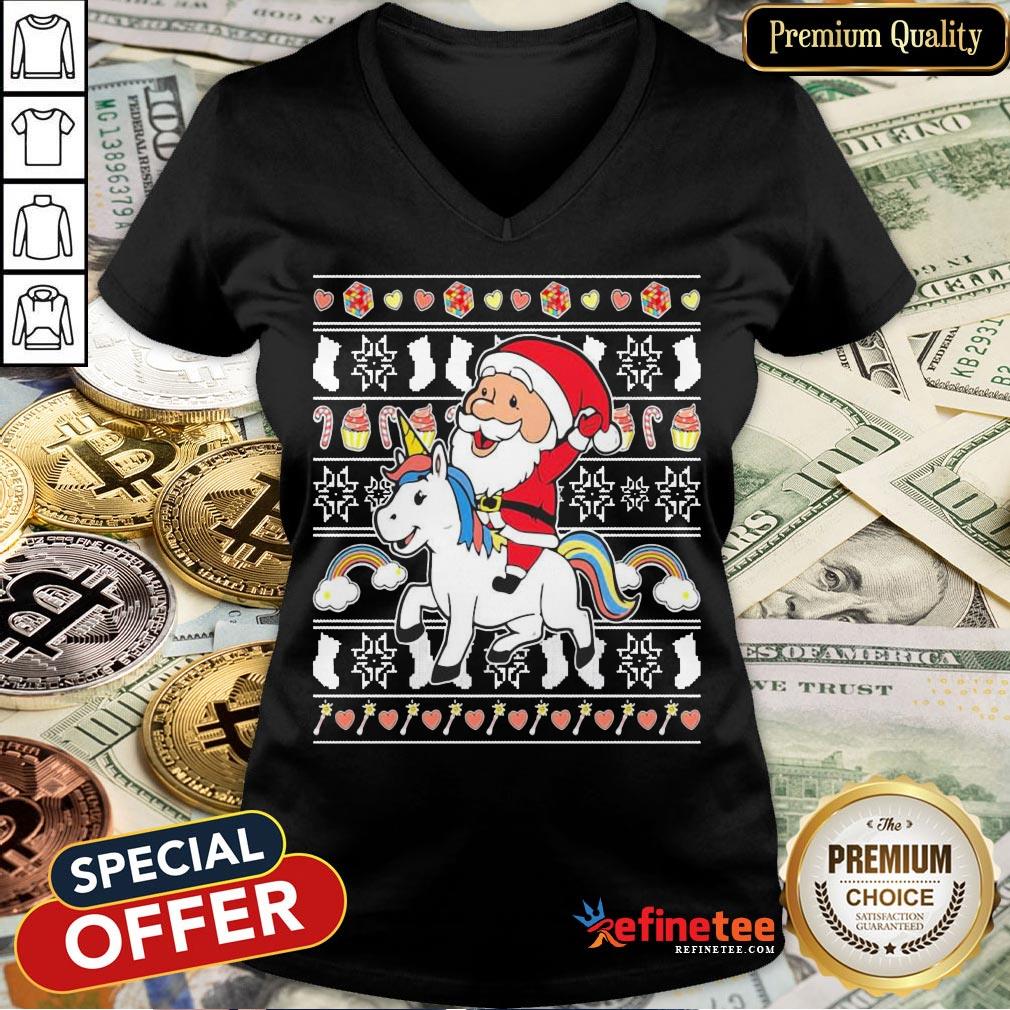 Awesome Santa Claus Riding Unicorn Christmas Shirt