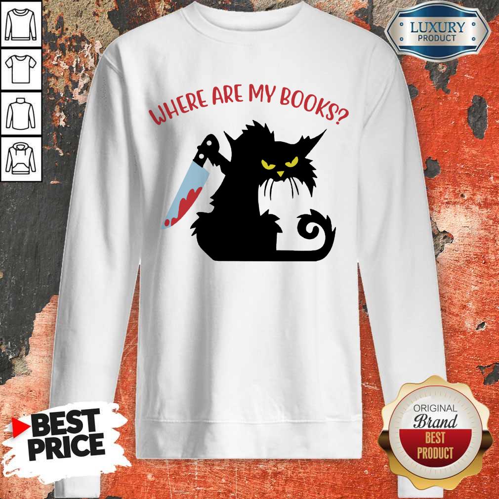 Black Cat Knife Where Are My Books Shirt