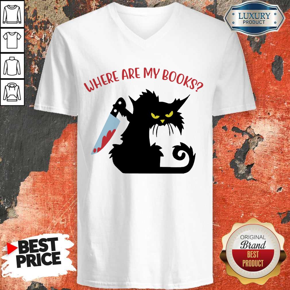 Black Cat Knife Where Are My Books Shirt