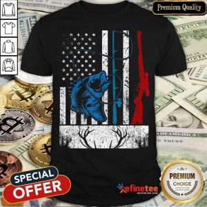 Fishing And Hunting Deer Horn American Flag Shirt