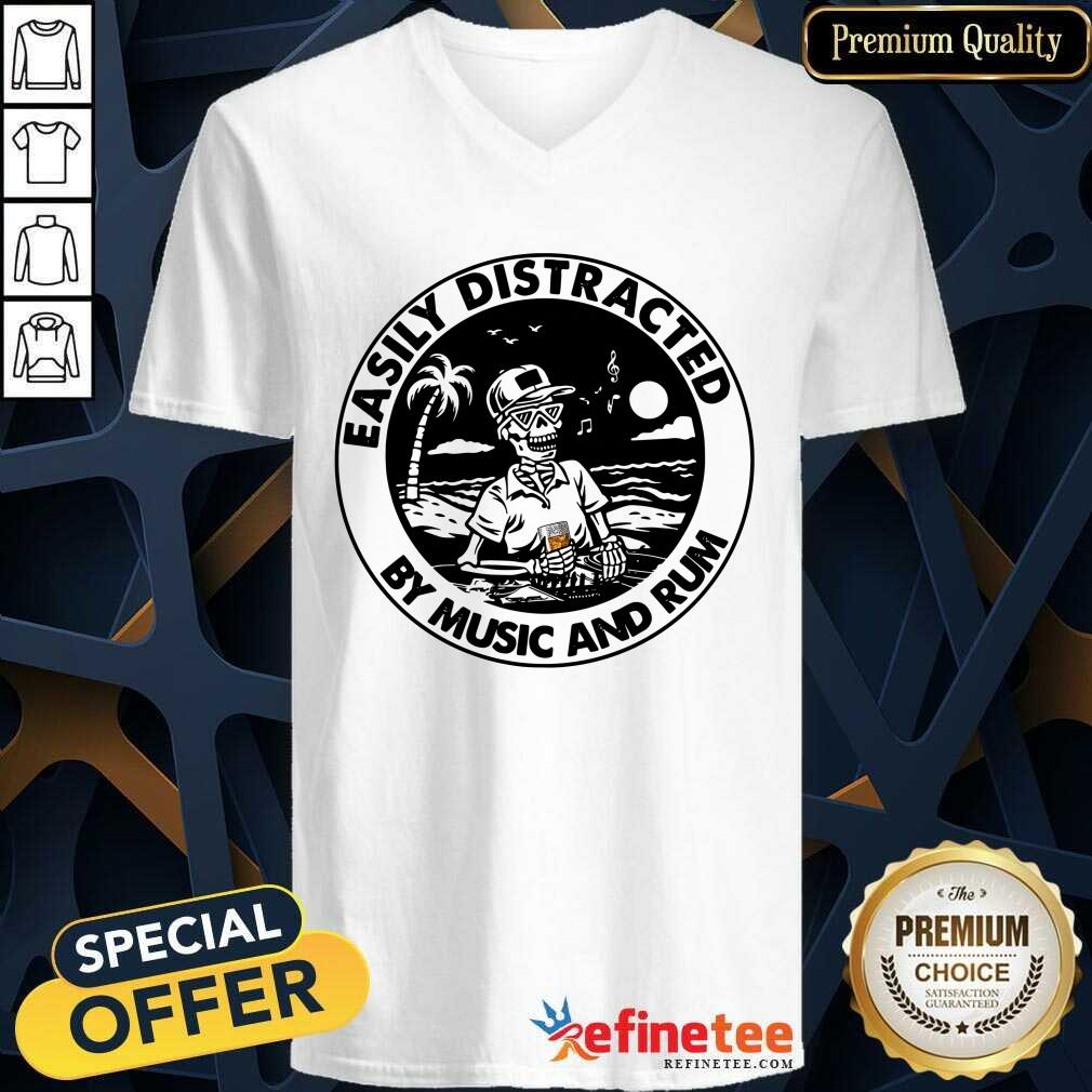 Cute Skeleton Drink Rum Easily Distracted By Music And Rum Shirt