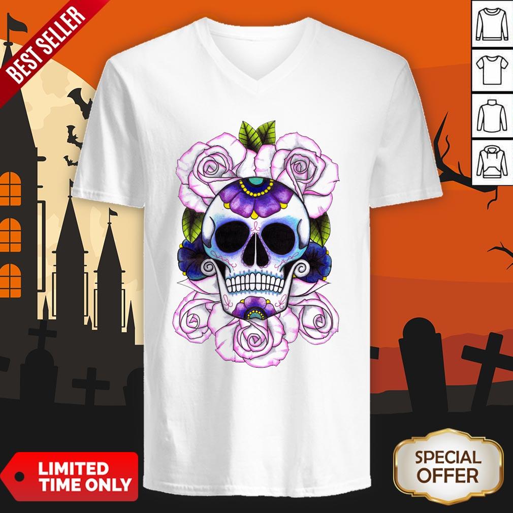Day Of The Dead Blue And Purple Sugar Skulls Shirt