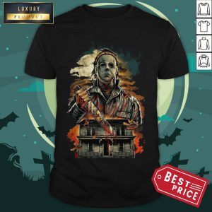 Halloween Michael Myers Holding Knife Fire Shirt