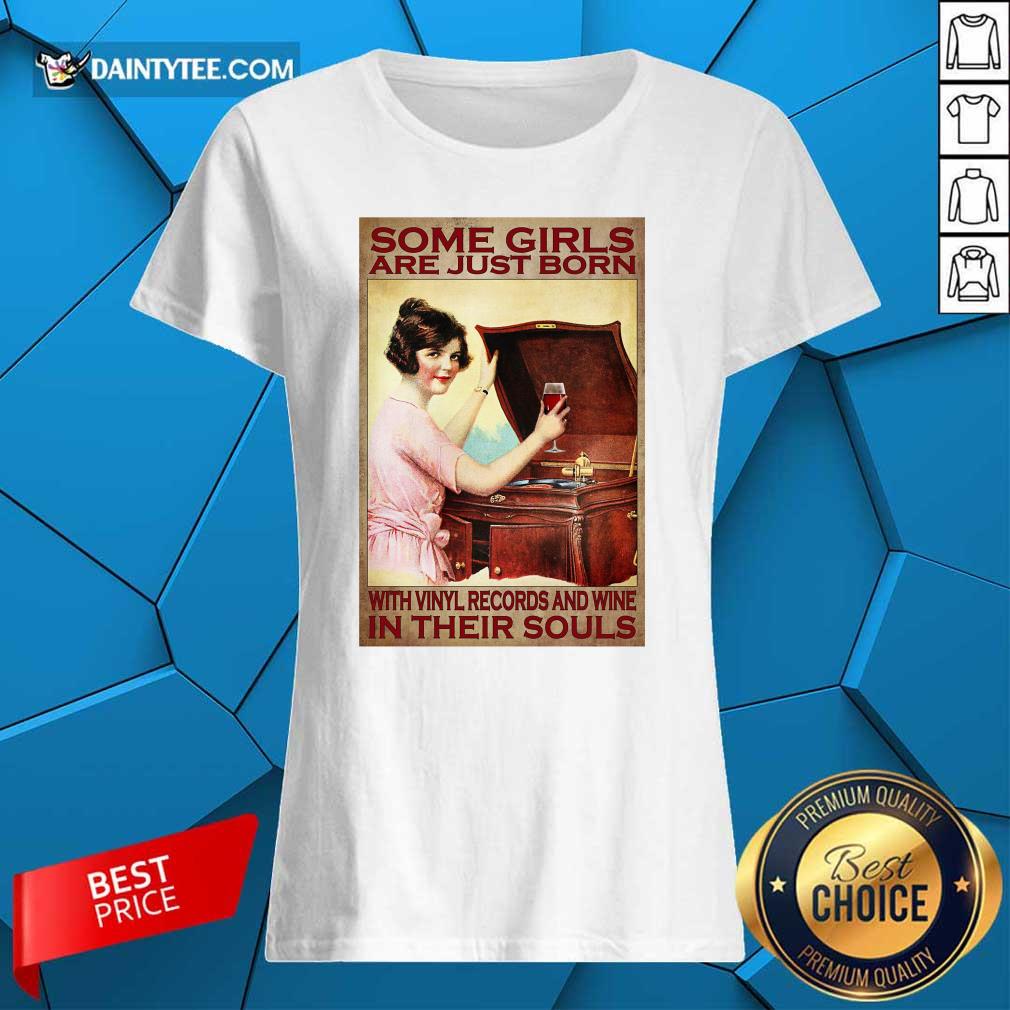 Girl With Vinyl Records And Wine Poster Shirt