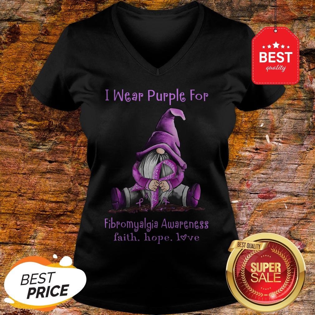Gnome I Wear Purple For Fibromyalgia Awareness Faith Hope Love Shirt