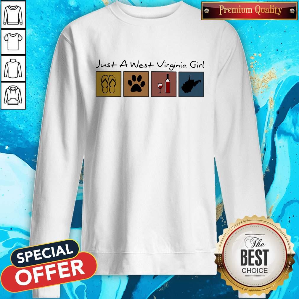 Good Just A West Virginia Girl Flip Flop Dog Wine West Virginia Map Shirt