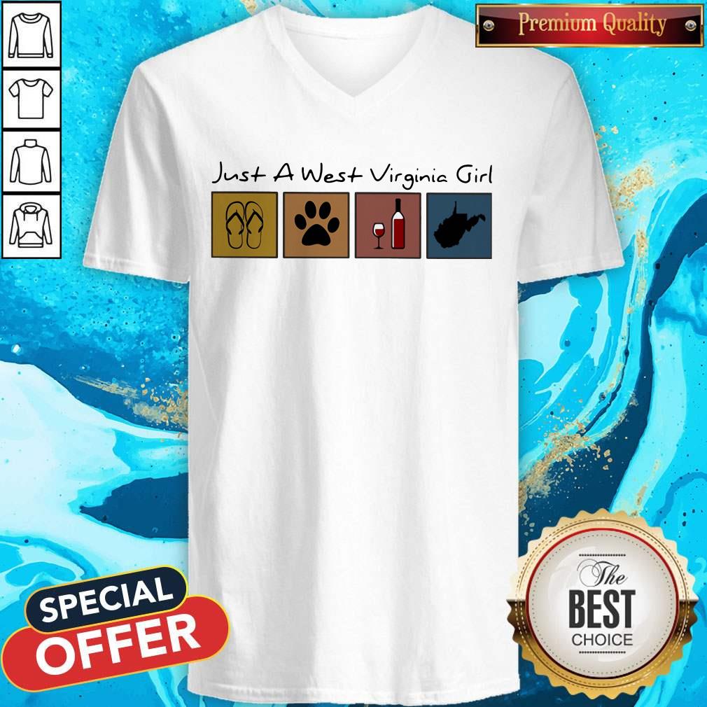 Good Just A West Virginia Girl Flip Flop Dog Wine West Virginia Map Shirt