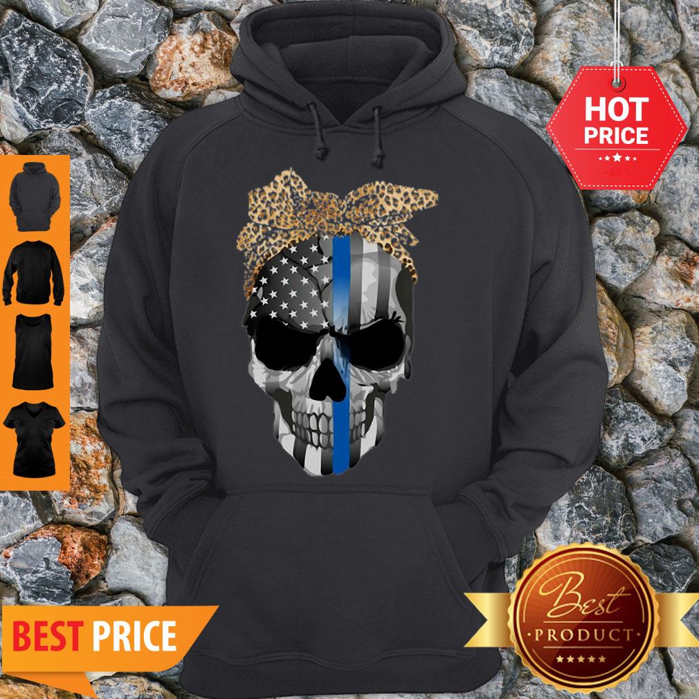 Good Thin Blue Line Skull Leopard Bow Shirt