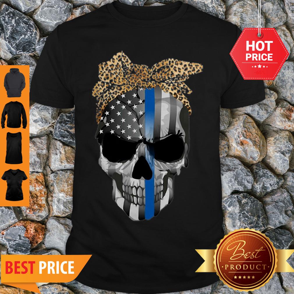 Good Thin Blue Line Skull Leopard Bow Shirt