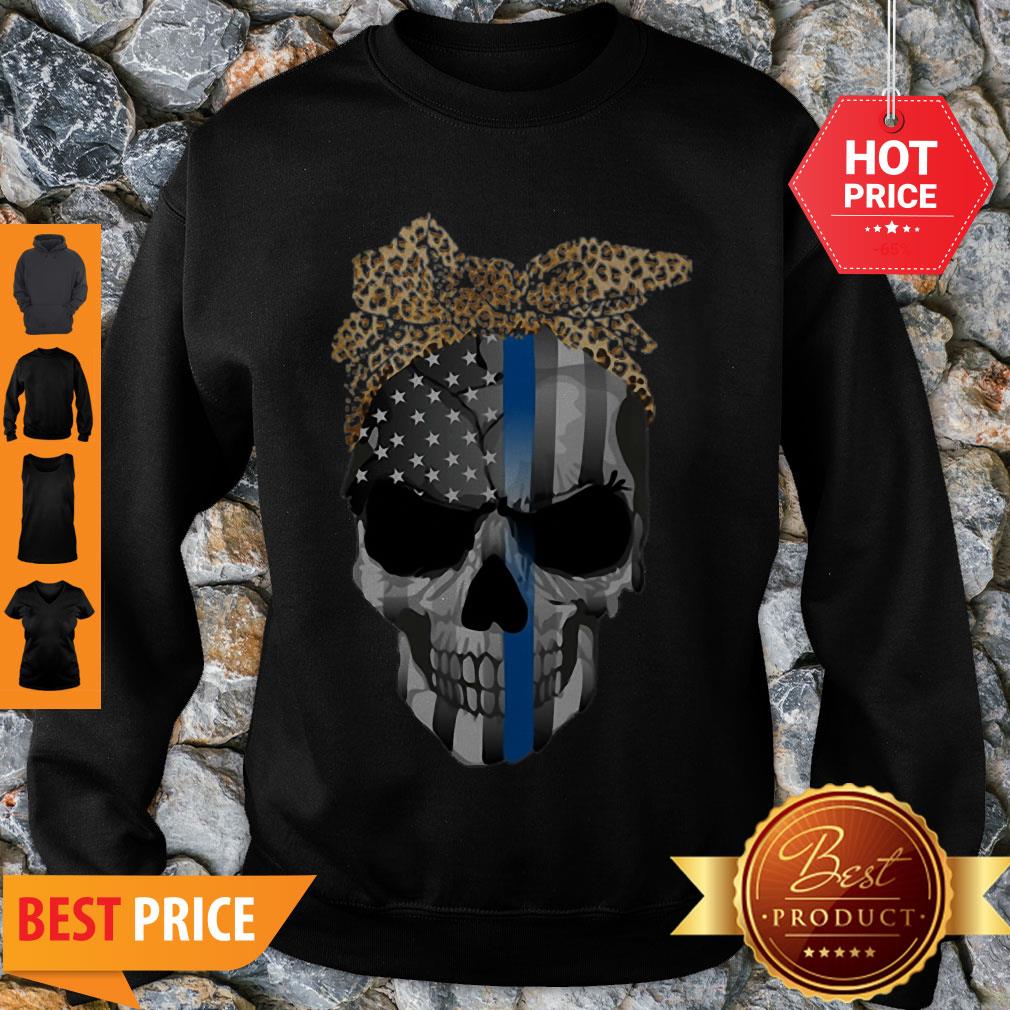 Good Thin Blue Line Skull Leopard Bow Shirt