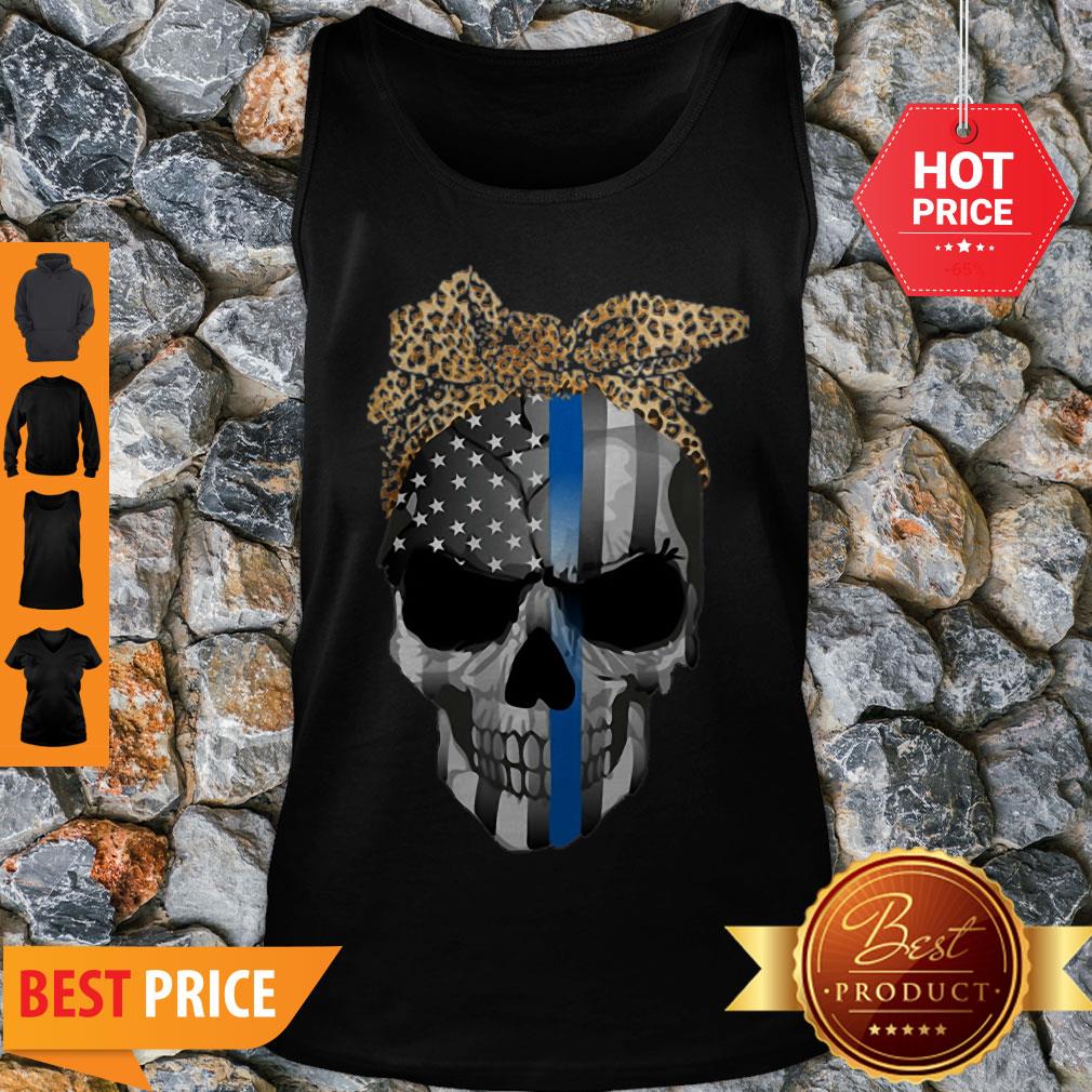 Good Thin Blue Line Skull Leopard Bow Shirt