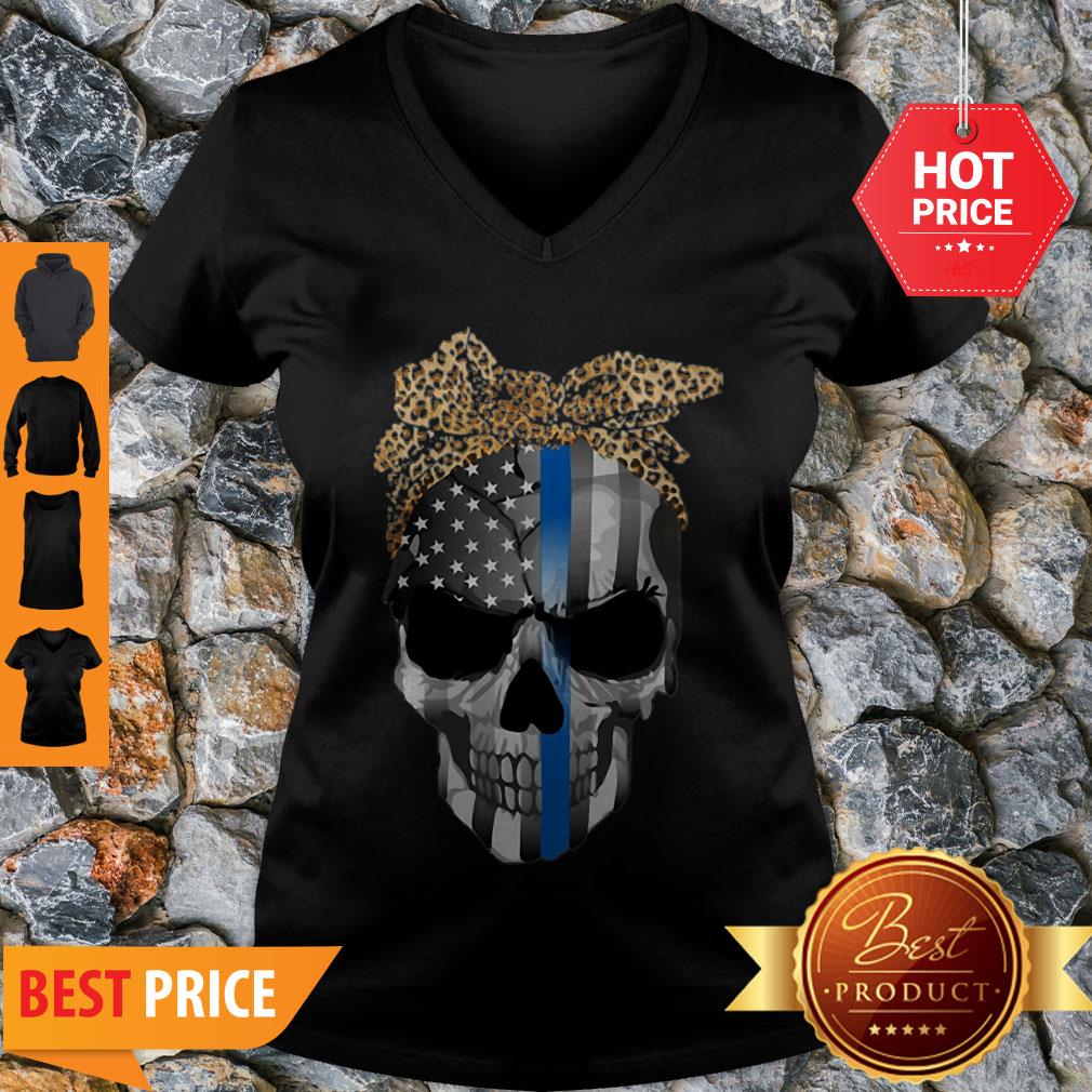 Good Thin Blue Line Skull Leopard Bow Shirt