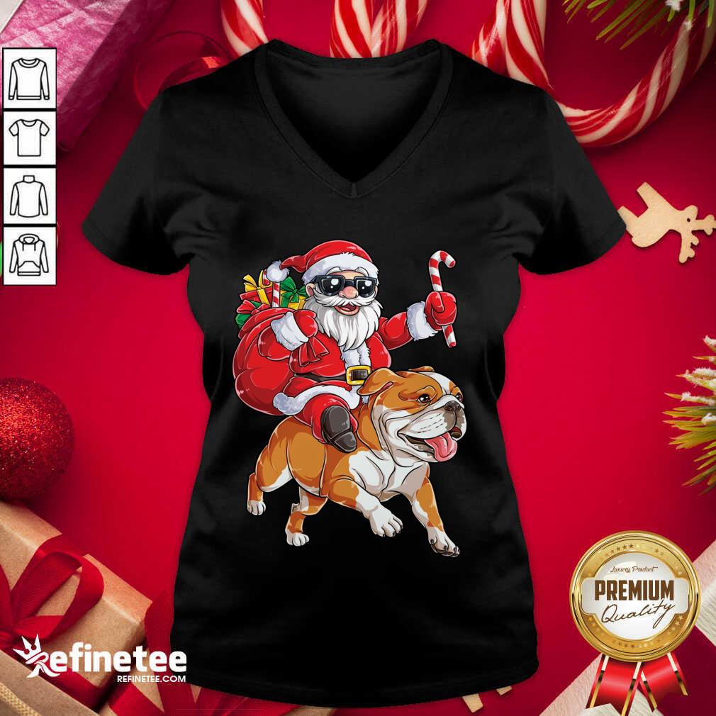 Great Santa Claus Riding Bulldog Merry Christmas Shirt