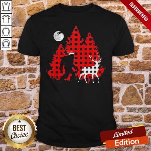 Good Plaid Bigfoot And Reindeer Moon 2020 Shirt