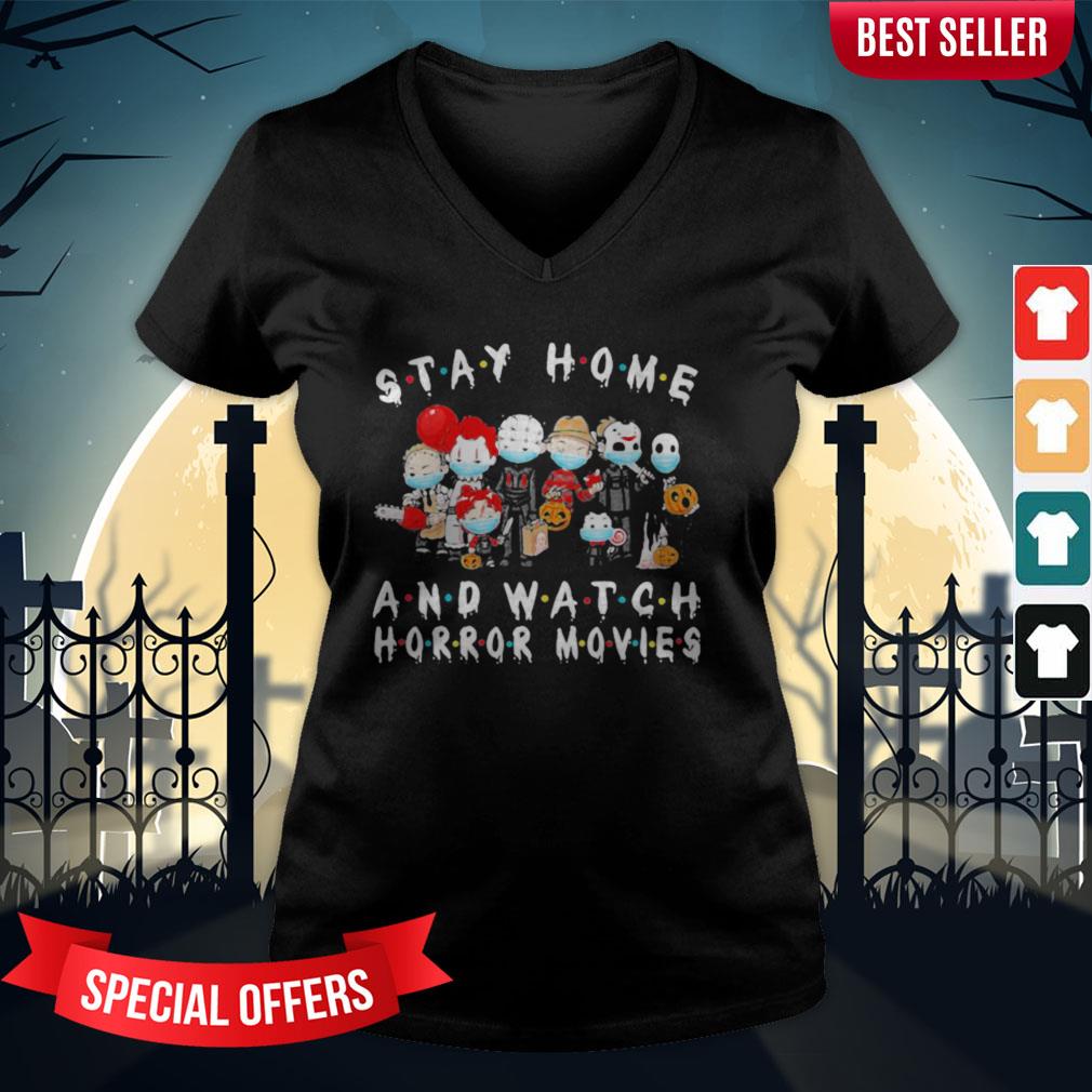 Halloween Horror Characters Mask Stay Home And Watch Horror Movies Shirt