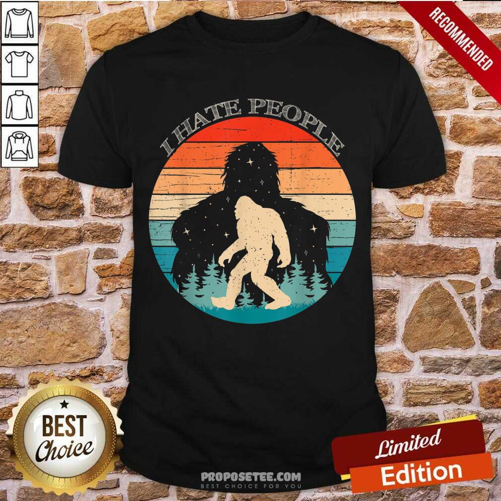Happy I Hate People Bigfoot Sasquatch Silhouette Sunset Shirt