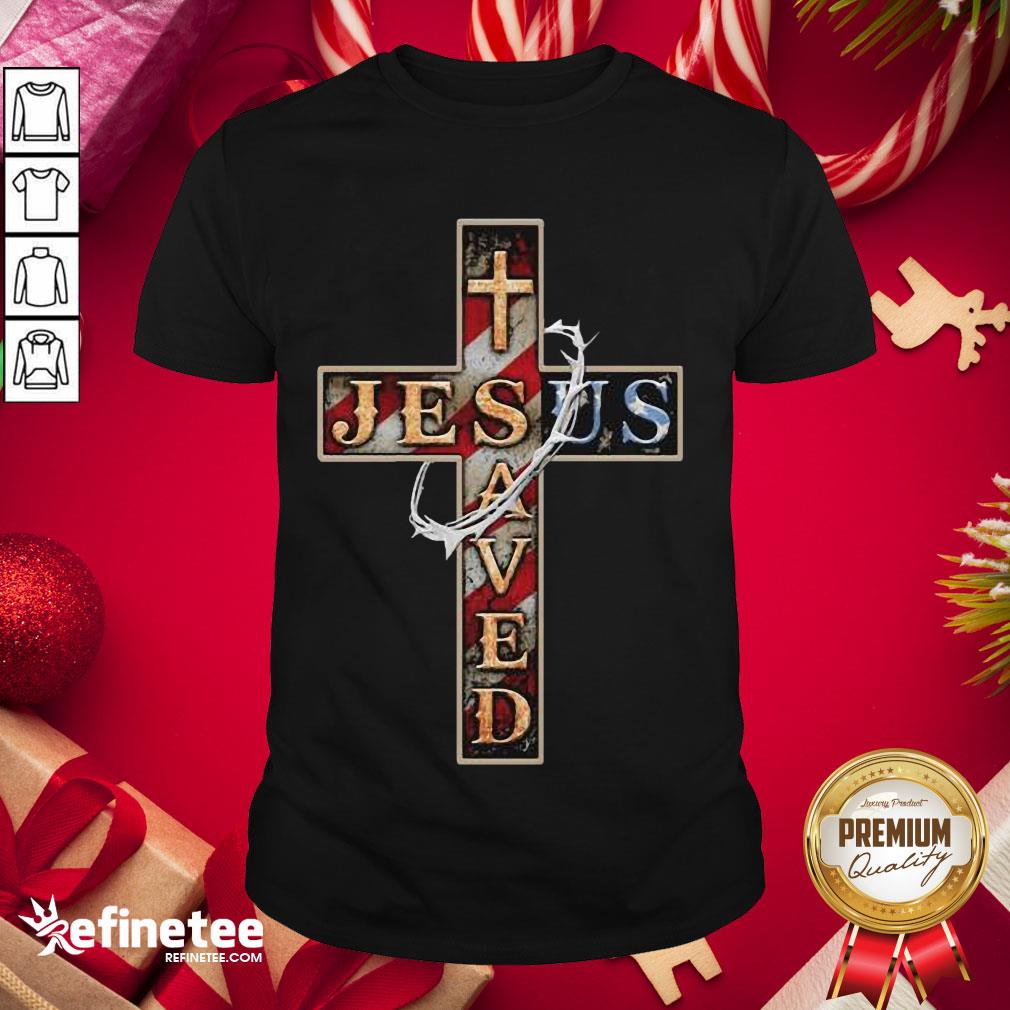 Happy Jesus Save Us Cross American Flag Shirt