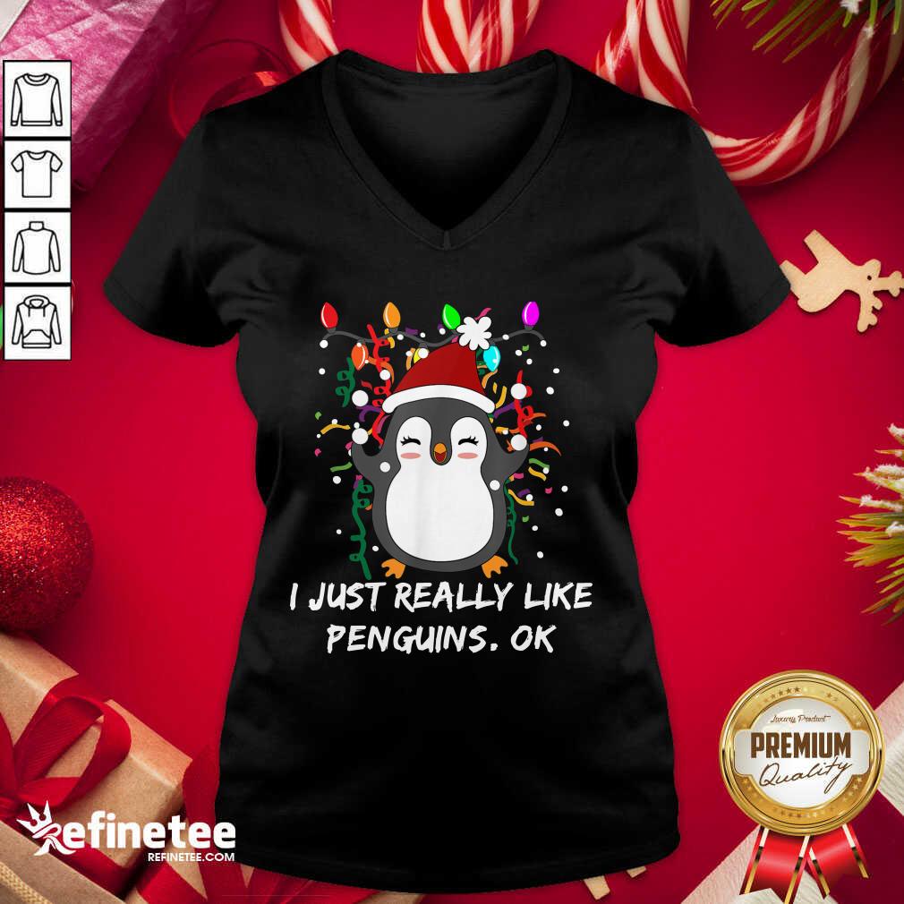 Hot Merry Christmas Penguin I Just Really Like Penguins Ok Shirt
