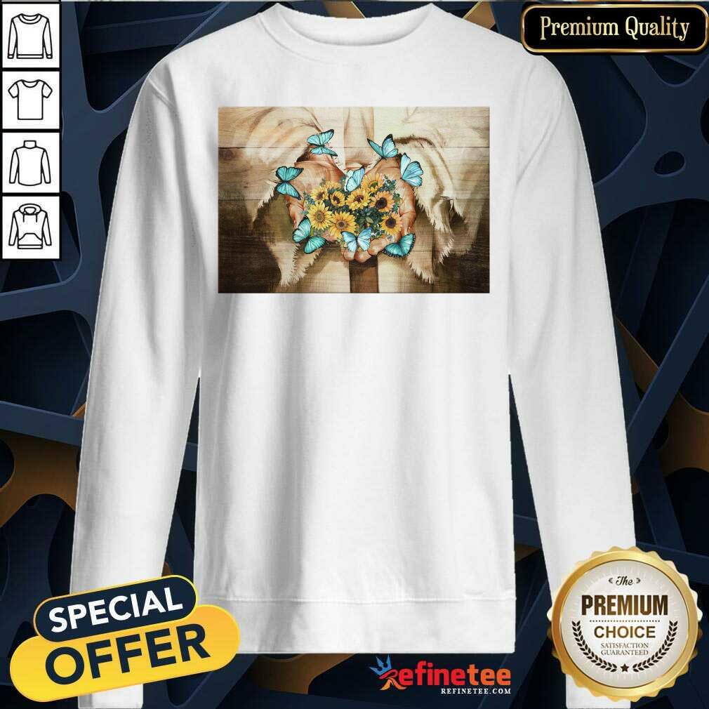 Jesus Flowers And Butterfly Blooming On His Hand Shirt