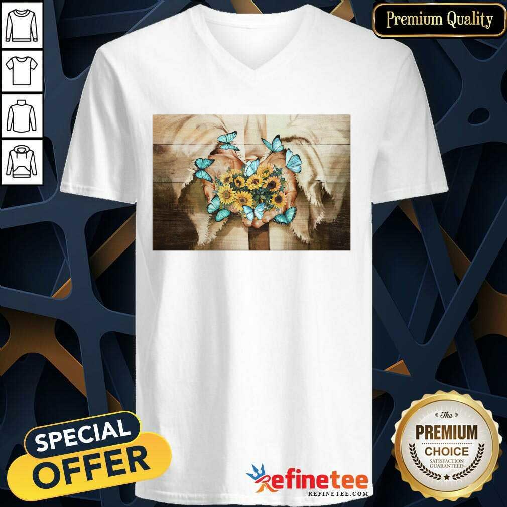 Jesus Flowers And Butterfly Blooming On His Hand Shirt