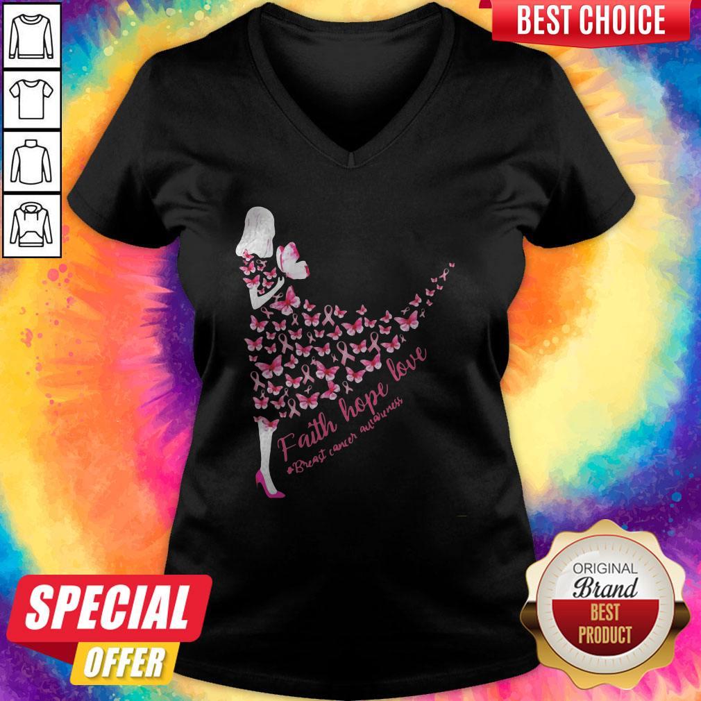 Lovely Faith Hope Love Breast Cancer Awareness Butterfly Shirt