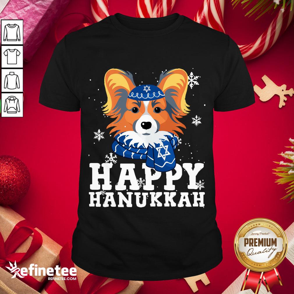 Official Merry Christmas Happy Hanukkah Papillon Dog Funny Noel Xmas Shirt
