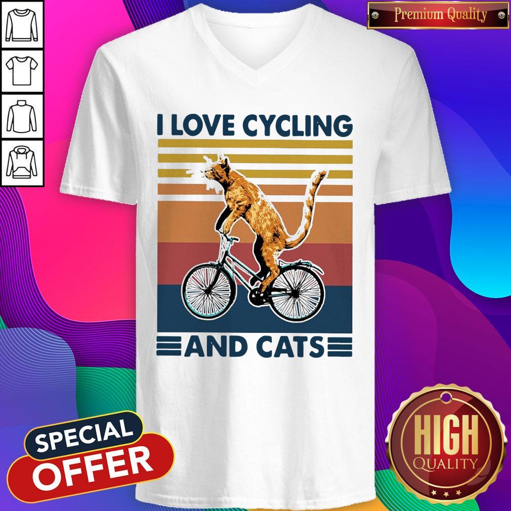 Perfect I Love Cycling And Cat Vintage Retro Shirt