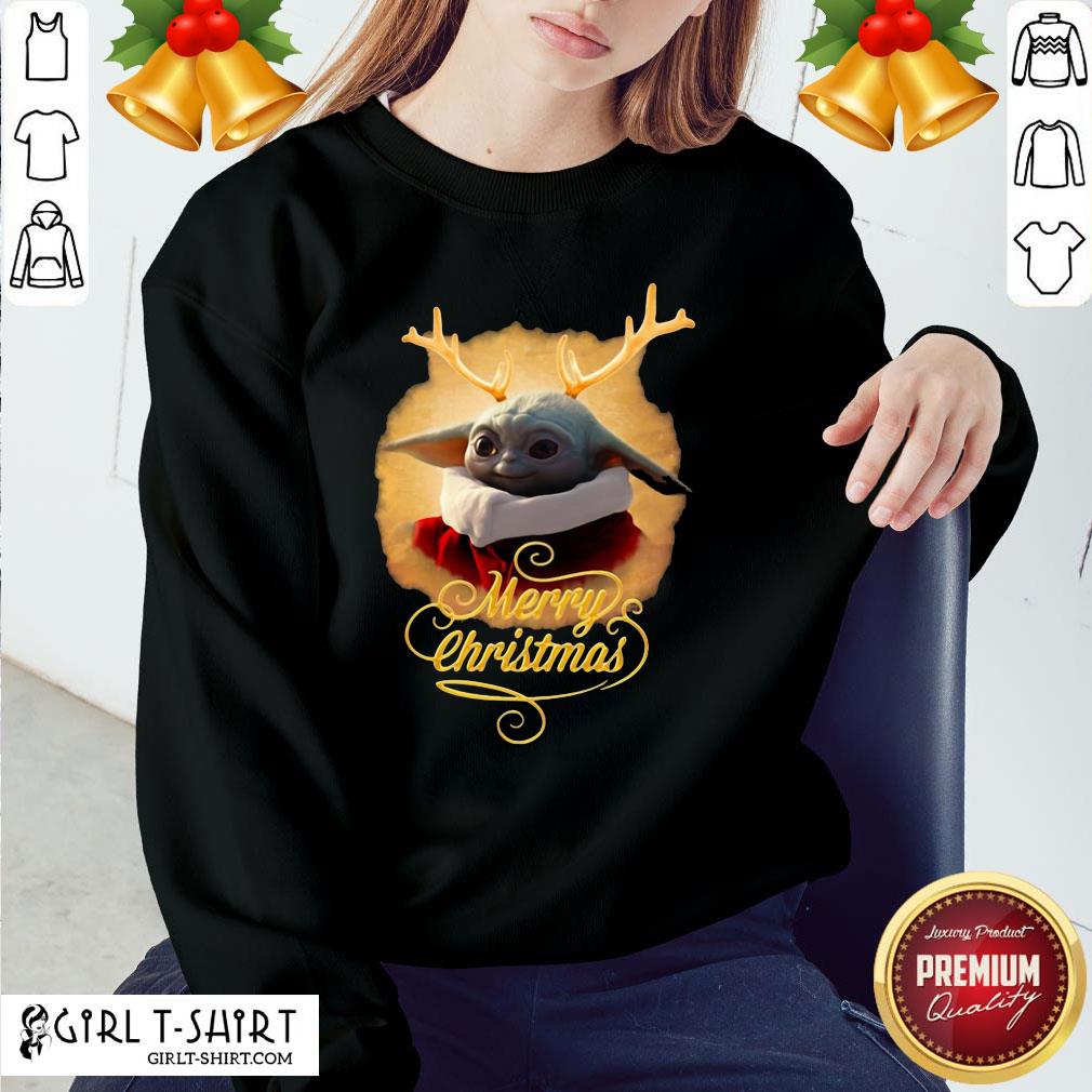 Premium Baby Yoda Reindeer Merry Christmas Shirt